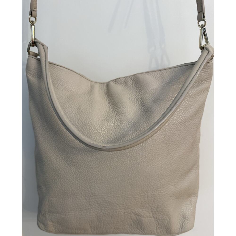 Talbots Gray Pebbled Leather Shoulder Bag Crossbody Purse Tote Zip Closure